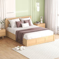 Queen Size Wood Platform Bed With Underneath Storage And 2 Drawers, Wood Color Box Spring Not Required Queen Natural Wood Bedroom Bed Frame Solid Wood Mdf