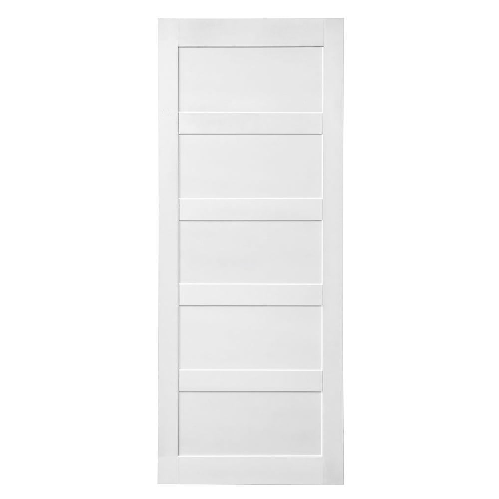 28" X 84" Five Grid Real Primed Door Slab, Diy Panel Door, Modern Interior Barn Door, Water Proof, Anti Deformation, Pre Drilled Ready To Assemble, Suitable For Pre Hung Door And Barn Door White Mdf