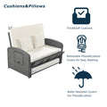 Pe Wicker Rattan Double Chaise Lounge, 2 Person Reclining Daybed With Adjustable Back And Cushions, Free Furniture Protection Cover, White Yes Complete Patio Set White Water Resistant Frame Water Resistant Cushion Garden & Outdoor Casual Sofa Seating