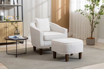Coolmore Accent Chair With Ottoman, Mid Century Modern Barrel Chair Upholstered Club Tub Round Arms Chair For Living Room Beige Linen