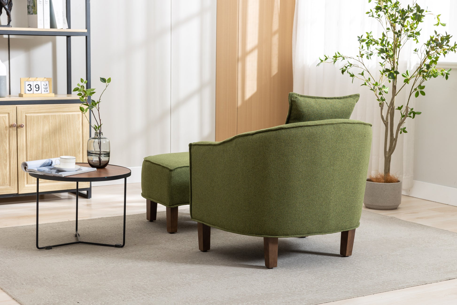 Coolmore Accent Chair With Ottoman, Mid Century Modern Barrel Chair Upholstered Club Tub Round Arms Chair For Living Room Olive Linen