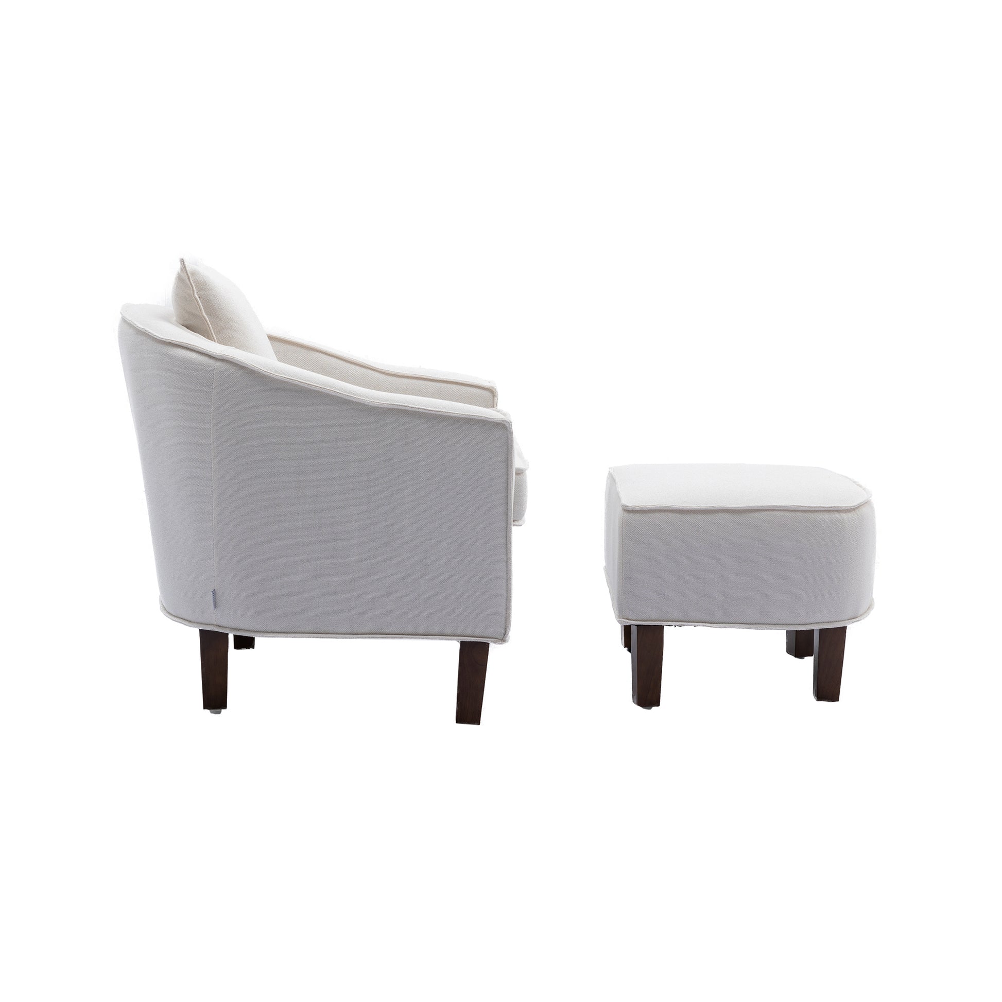 Coolmore Accent Chair With Ottoman, Mid Century Modern Barrel Chair Upholstered Club Tub Round Arms Chair For Living Room Beige Linen