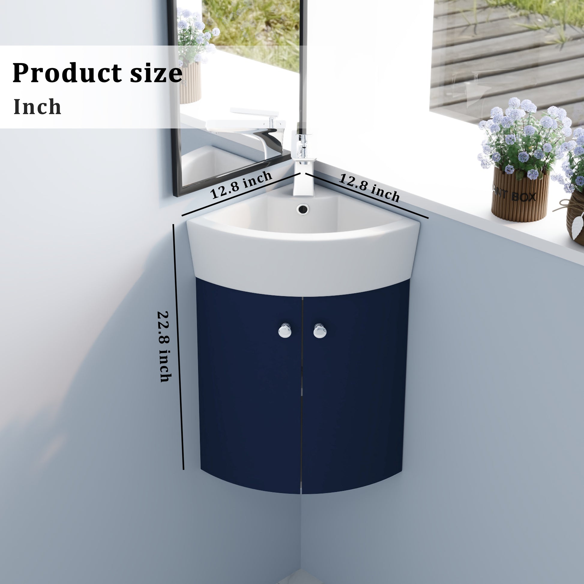 Corner Bathroom Vanity Sink Combo For Small Space Wall Mounted Cabinet Set, Ceramic Sink Bvc05316Nb Navy Blue 2 Bathroom Wall Mounted Modern Plywood