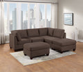 Modular Sectional 6Pc Set Living Room Furniture L Sectional Black Coffee Linen Like Fabric 2X Corner Wedge 2X Armless Chairs And 2X Ottomans Coffee Wood Primary Living Space Cushion Back