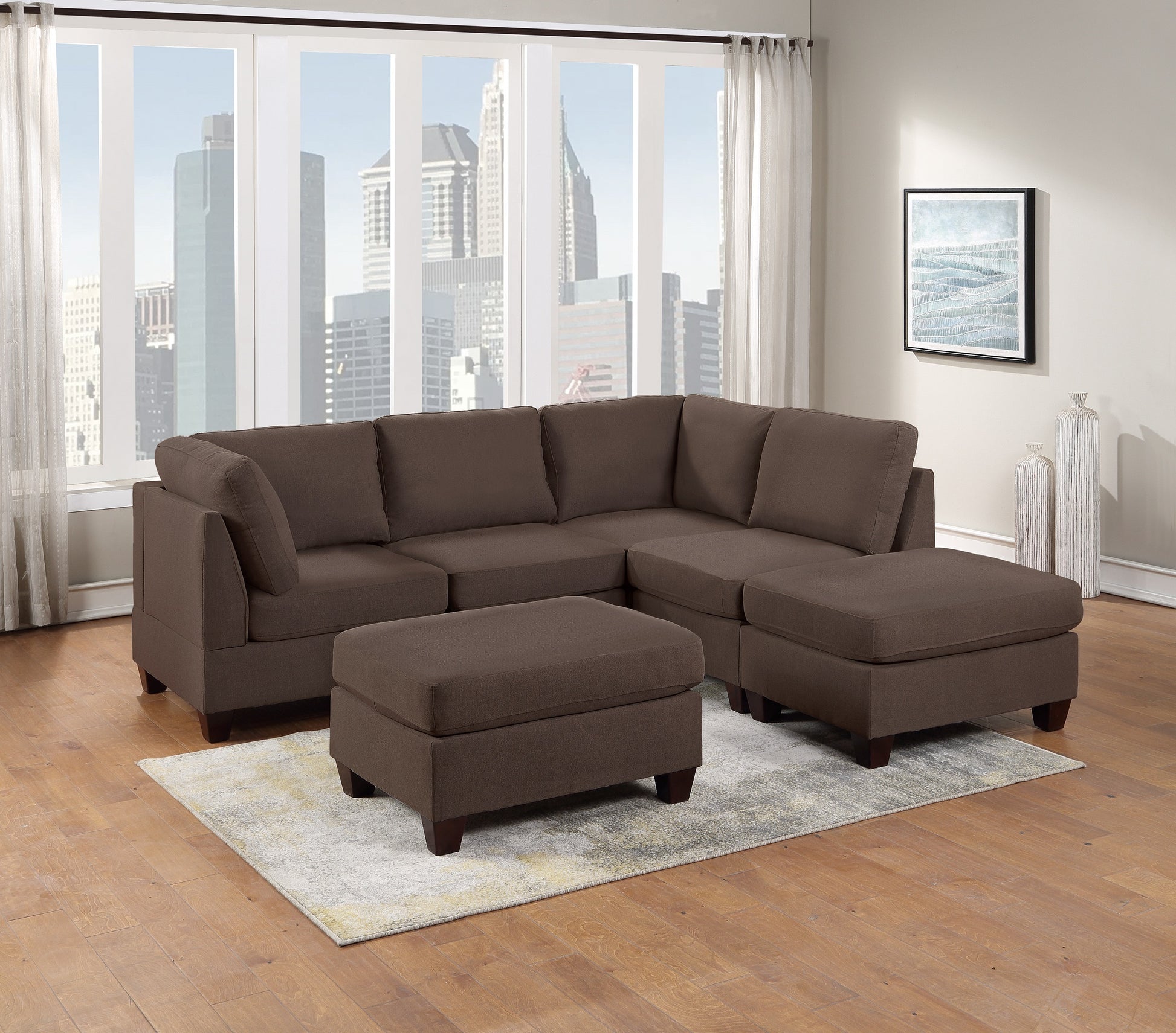 Living Room Furniture Corner Wedge Black Coffee Linen Like Fabric 1Pc Cushion Wedge Sofa Wooden Legs Coffee Primary Living Space Modern,Transitional Fabric