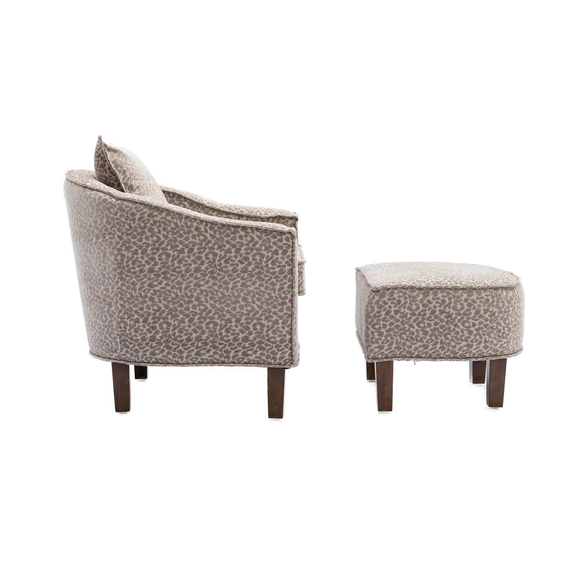 Coolmore Accent Chair With Ottoman, Mid Century Modern Barrel Chair Upholstered Club Tub Round Arms Chair For Living Room Leopard Gray Chenille