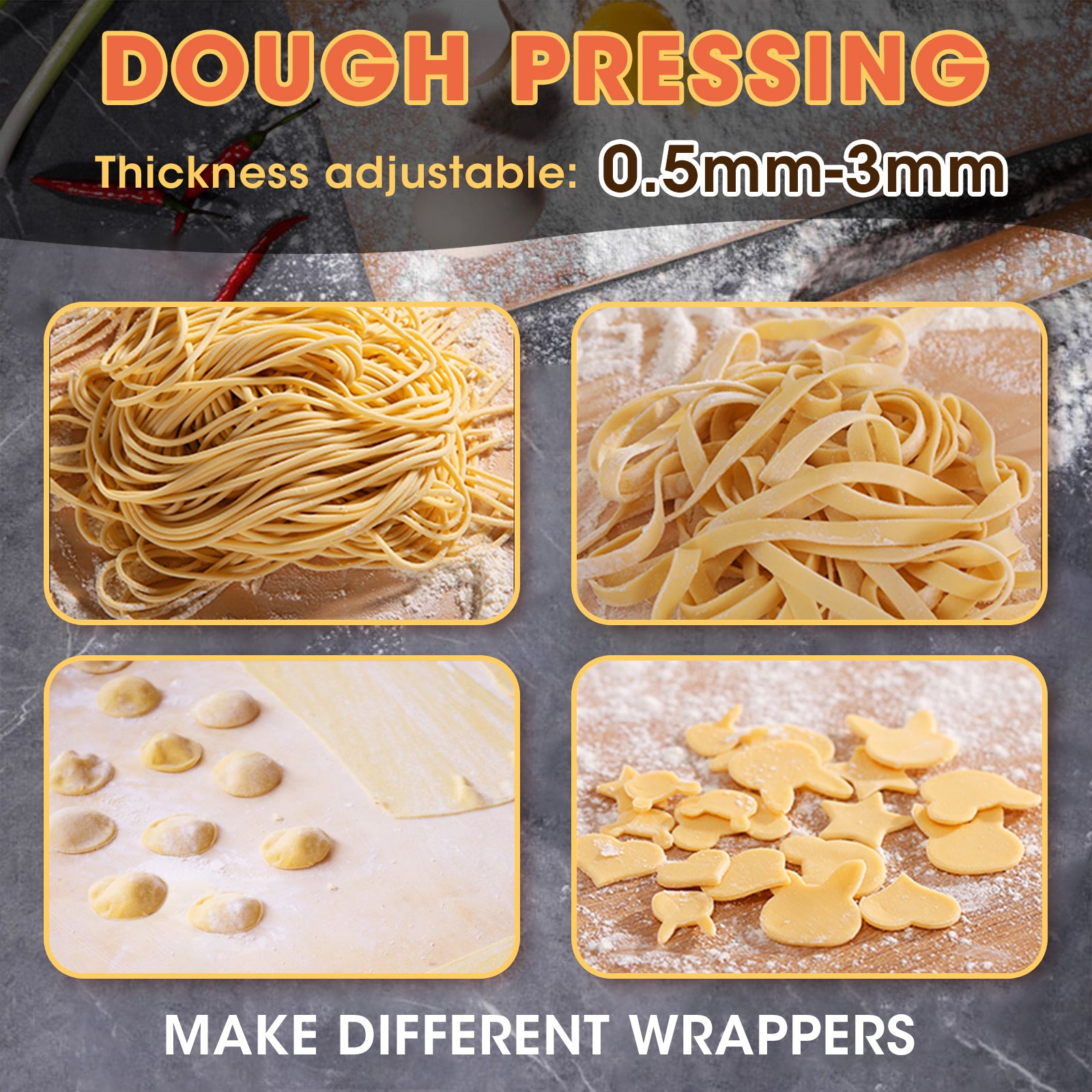Electric Pasta Maker Noodle Maker Pasta Making Machine Dough Roller Cutter Thickness Adjustable Stainless Steel Us 110V 135W 2 Blades Type 1.5Mm Round Noodle 4Mm Flat Noodle Silver Stainless Steel