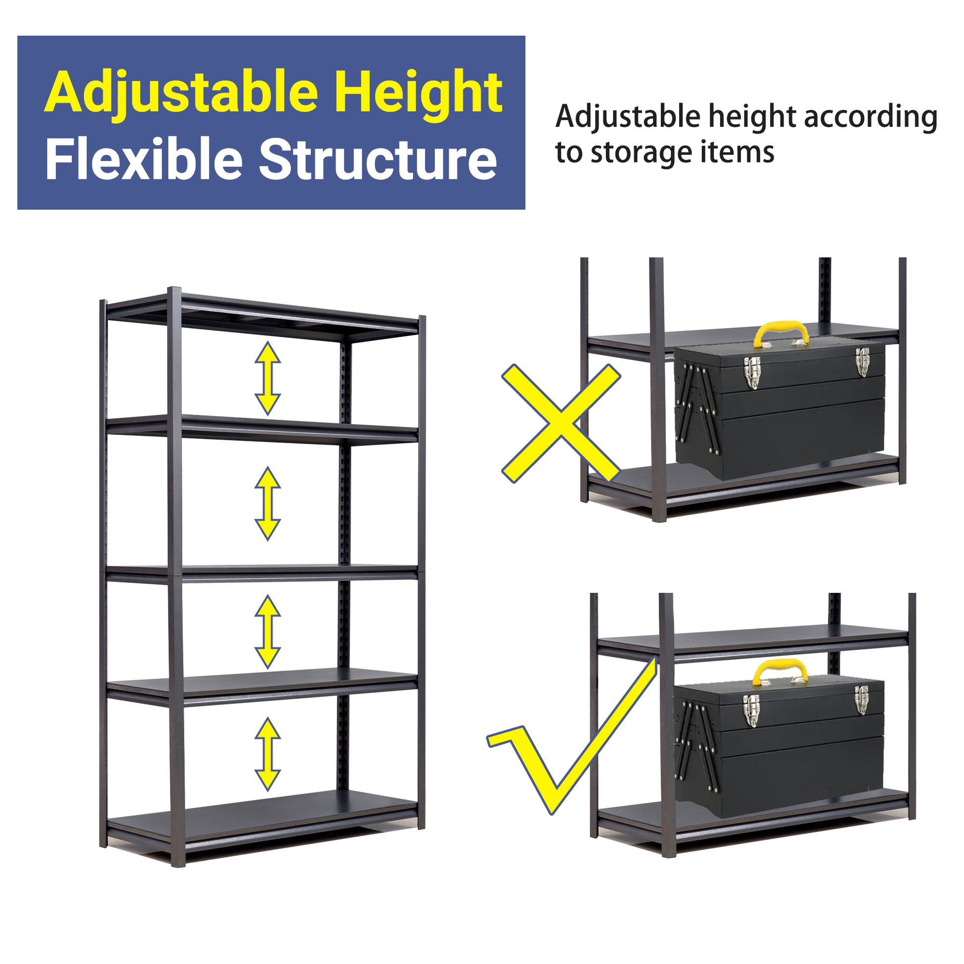 Storage Shelves 5 Tier Heavy Duty Metal Shelving Unit Adjustable Shelving Units And Storage Rack Kitchen Garage Shelf H72 * W47.2 * D23.6 5 Dark Gray Standard Vertical Kitchen Open Back Metal Classic Adjustable Shelves Metal Metal