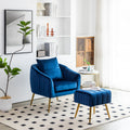 Velvet Accent Chair With Ottoman, Modern Tufted Barrel Chair Ottoman Set For Living Room Bedroom, Golden Finished, Blue Blue Foam Velvet