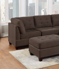 Modular Sectional 5Pc Set Living Room Furniture Corner L Sectional Black Coffee Linen Like Fabric Tufted Nail Heads 2X Corner Wedge 2X Armless Chair And 1X Ottoman Coffee Wood Primary Living Space Cushion Back Contemporary,Modern Modular Fabric 5 Seat