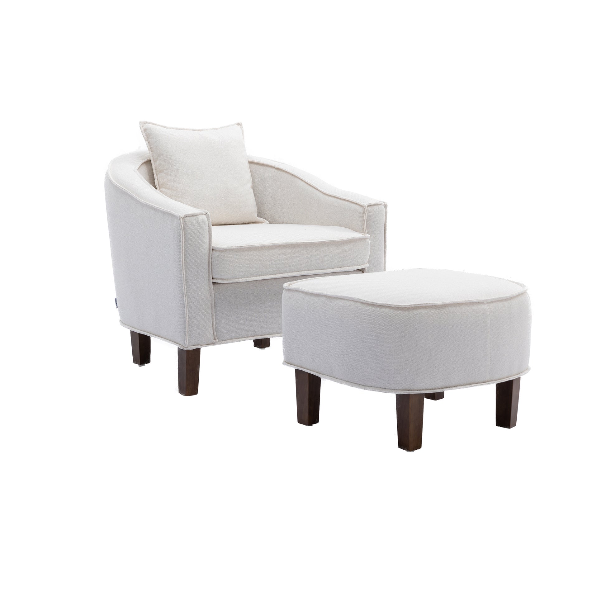 Coolmore Accent Chair With Ottoman, Mid Century Modern Barrel Chair Upholstered Club Tub Round Arms Chair For Living Room Beige Linen