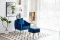Velvet Accent Chair With Ottoman, Modern Tufted Barrel Chair Ottoman Set For Living Room Bedroom, Golden Finished, Blue Blue Foam Velvet