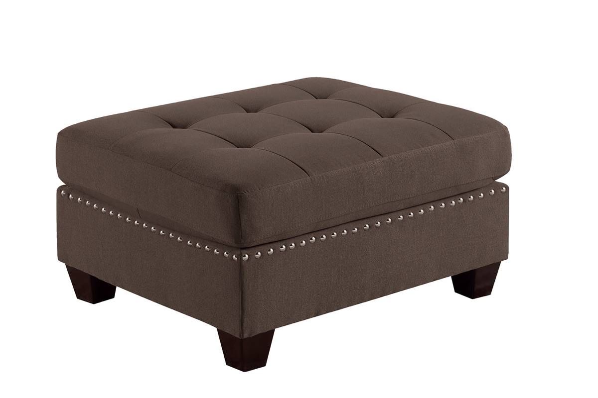 Contemporary Modular Sectional 6Pc Set Living Room Furniture Corner Sectional Black Coffee Linen Like Fabric Tufted Nail Heads 2X Corner Wedge 3X Armless Chair And 1X Ottoman Coffee Wood Primary Living Space Cushion Back Contemporary,Modern Modular