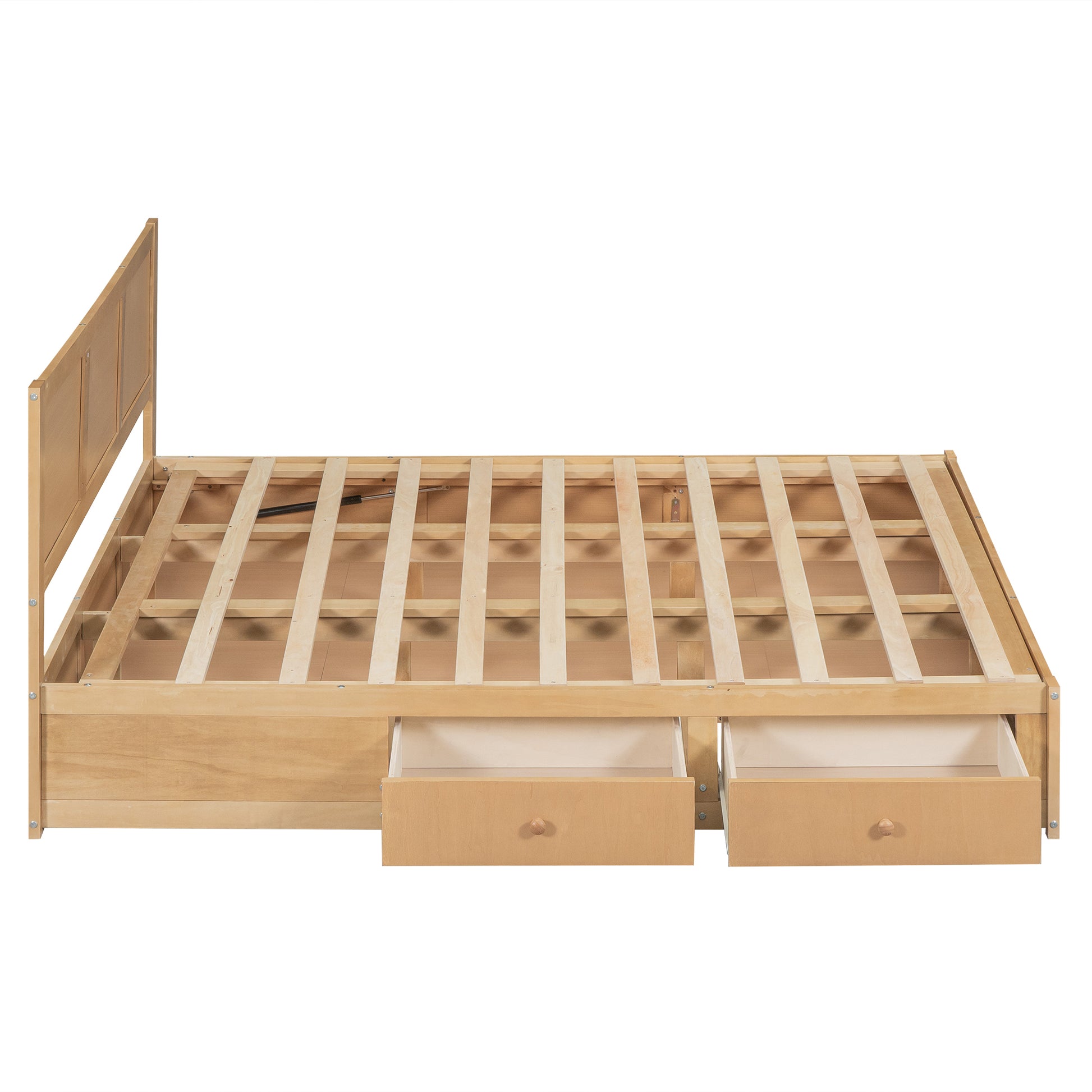 Queen Size Wood Platform Bed With Underneath Storage And 2 Drawers, Wood Color Box Spring Not Required Queen Natural Wood Bedroom Bed Frame Solid Wood Mdf