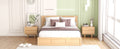 Queen Size Wood Platform Bed With Underneath Storage And 2 Drawers, Wood Color Box Spring Not Required Queen Natural Wood Bedroom Bed Frame Solid Wood Mdf