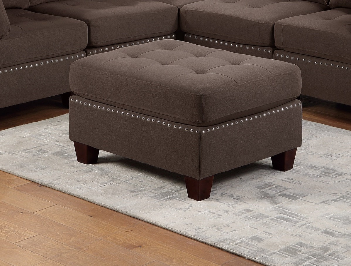 Contemporary Modular Sectional 6Pc Set Living Room Furniture Corner Sectional Black Coffee Linen Like Fabric Tufted Nail Heads 2X Corner Wedge 3X Armless Chair And 1X Ottoman Coffee Wood Primary Living Space Cushion Back Contemporary,Modern Modular