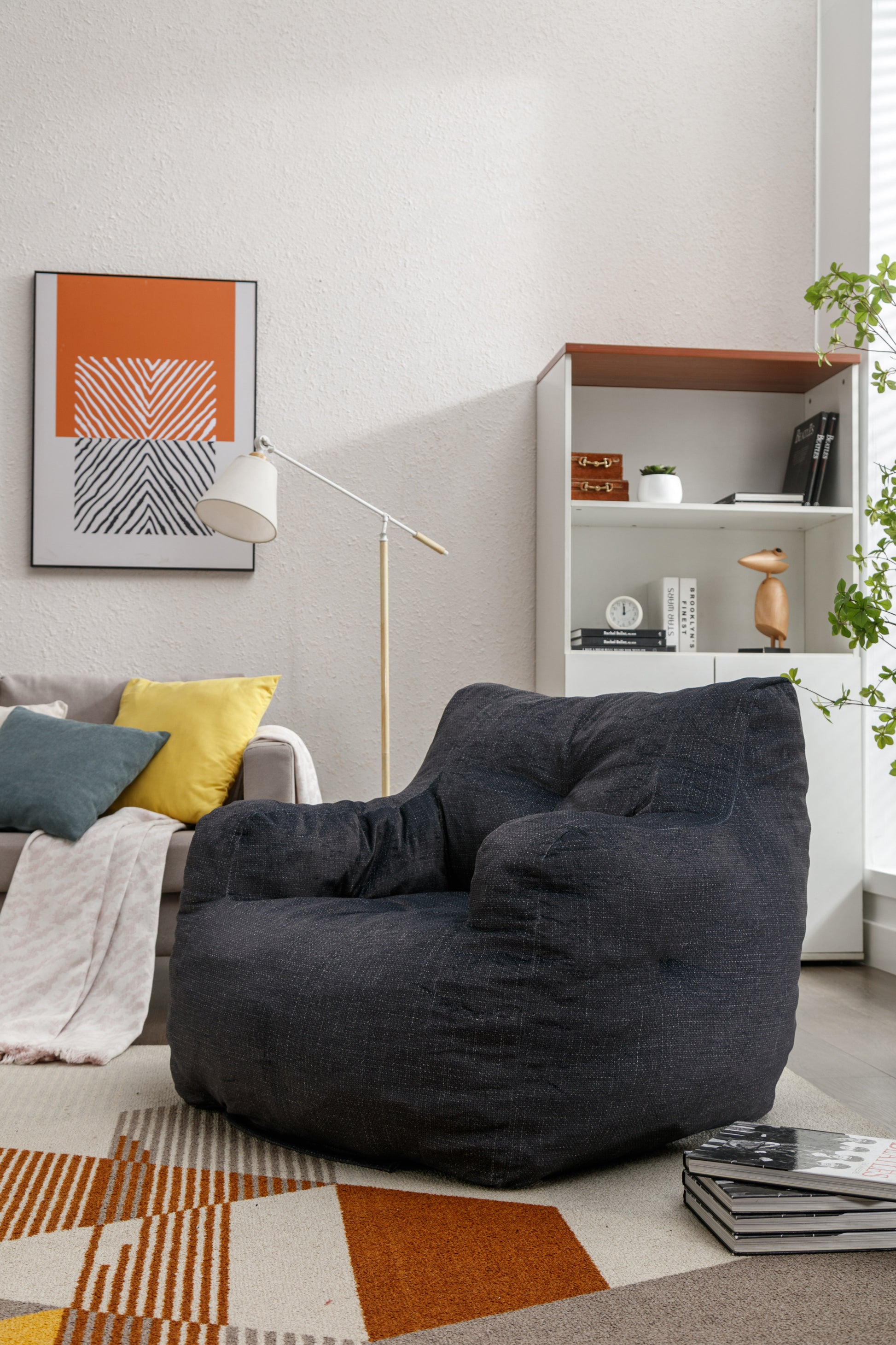010 Soft Velvet Fabric Bean Bag Chair Filled With Memory Sponge,Dark Gray Dark Gray Velvet Primary Living Space Soft Modern Foam Velvet