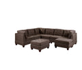 Contemporary Modular Sectional 8Pc Set Living Room Furniture Corner L Sectional Black Coffee Linen Like Fabric Tufted Nail Heads 3X Corner Wedge 3X Armless Chair And 2X Ottoman Coffee Wood Primary Living Space Cushion Back Contemporary,Modern Modular