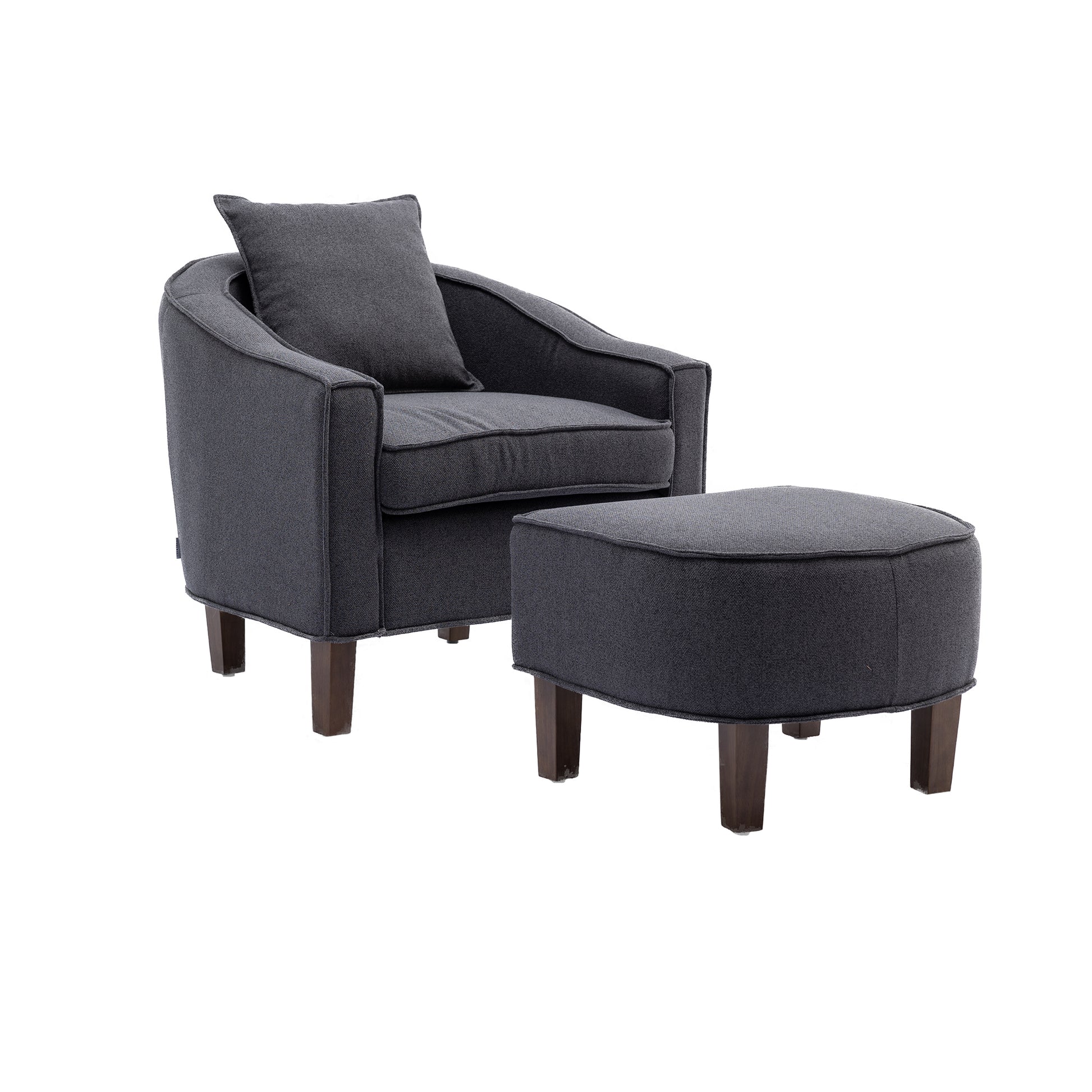 Coolmore Accent Chair With Ottoman, Mid Century Modern Barrel Chair Upholstered Club Tub Round Arms Chair For Living Room Dark Gray Linen