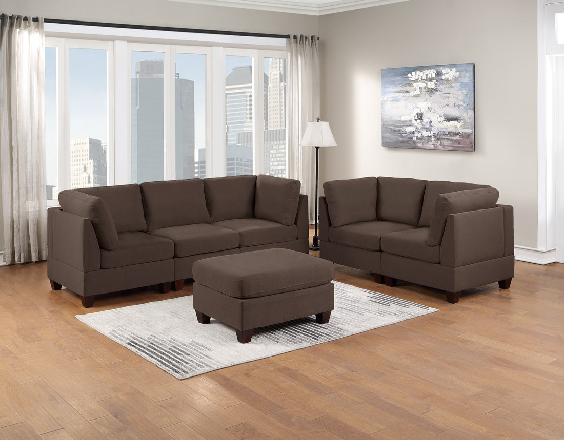 Modular Sofa Set 6Pc Set Living Room Furniture Sofa Loveseat Couch Black Coffee Linen Like Fabric 4X Corner Wedge 1X Armless Chair And 1X Ottoman Coffee Primary Living Space Cushion Back