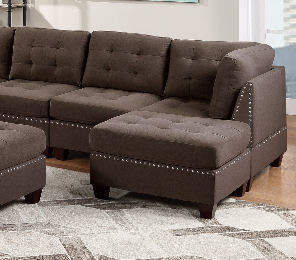 Modular Sectional 9Pc Set Living Room Furniture Corner Sectional Tufted Nail Heads Couch Black Coffee Linen Like Fabric 3X Corner Wedge 4X Armless Chairs And 2X Ottomans Coffee Primary Living Space Cushion Back Contemporary,Modern Modular Fabric 9 Seat