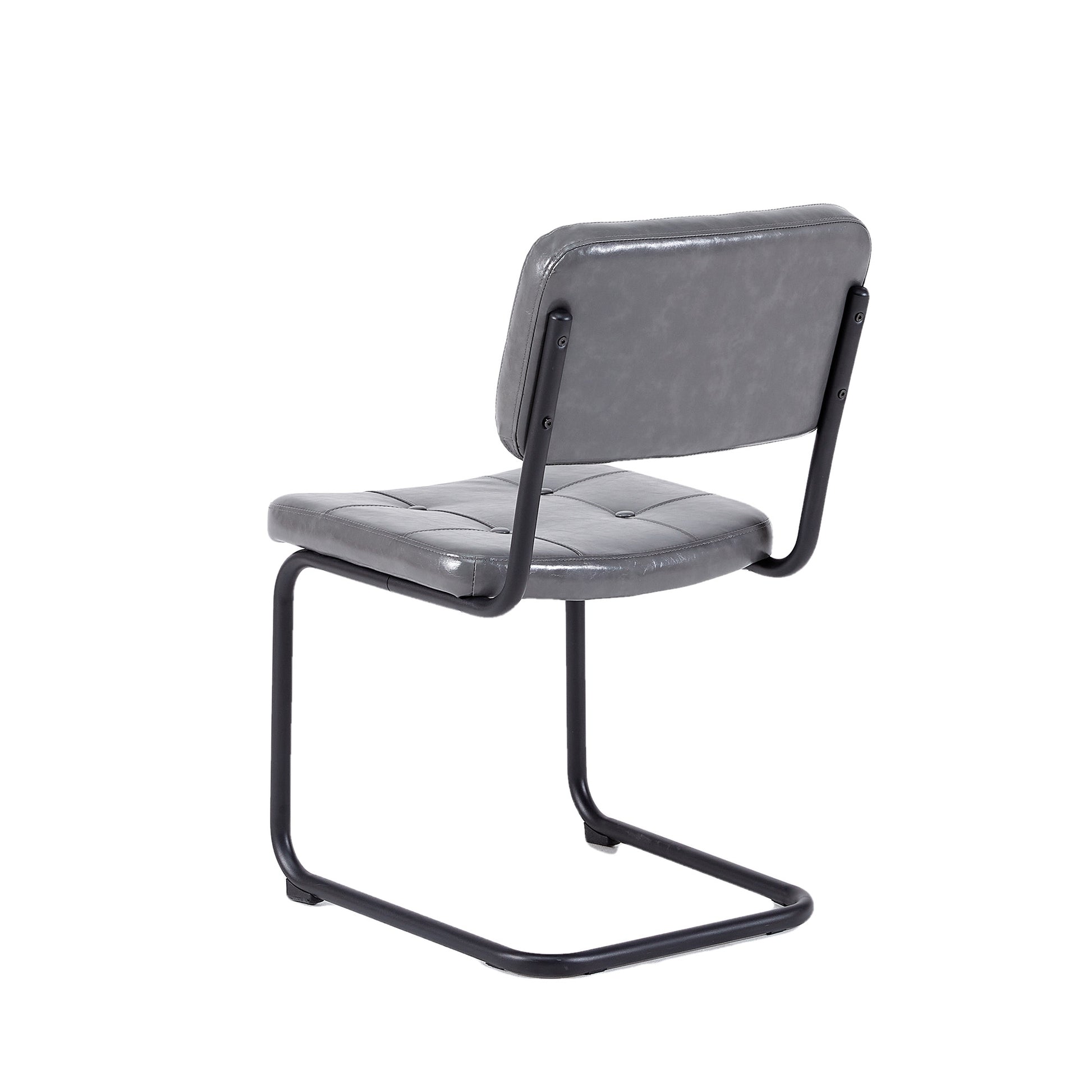 Ligth Grey Modern Simple Style Dining Chair Pu Leather Black Metal Pipe Dining Room Furniture Chair Set Of 2 Light Grey Pu Leather