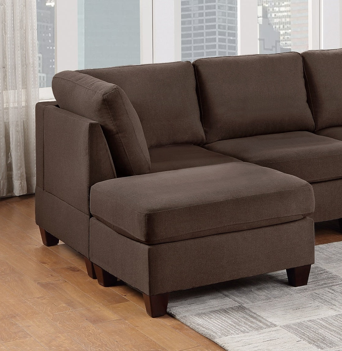 Modular Sectional 6Pc Set Living Room Furniture U Sectional Couch Black Coffee Linen Like Fabric 2X Corner Wedge 2X Armless Chairs And 2X Ottomans Coffee Wood Primary Living Space Cushion Back
