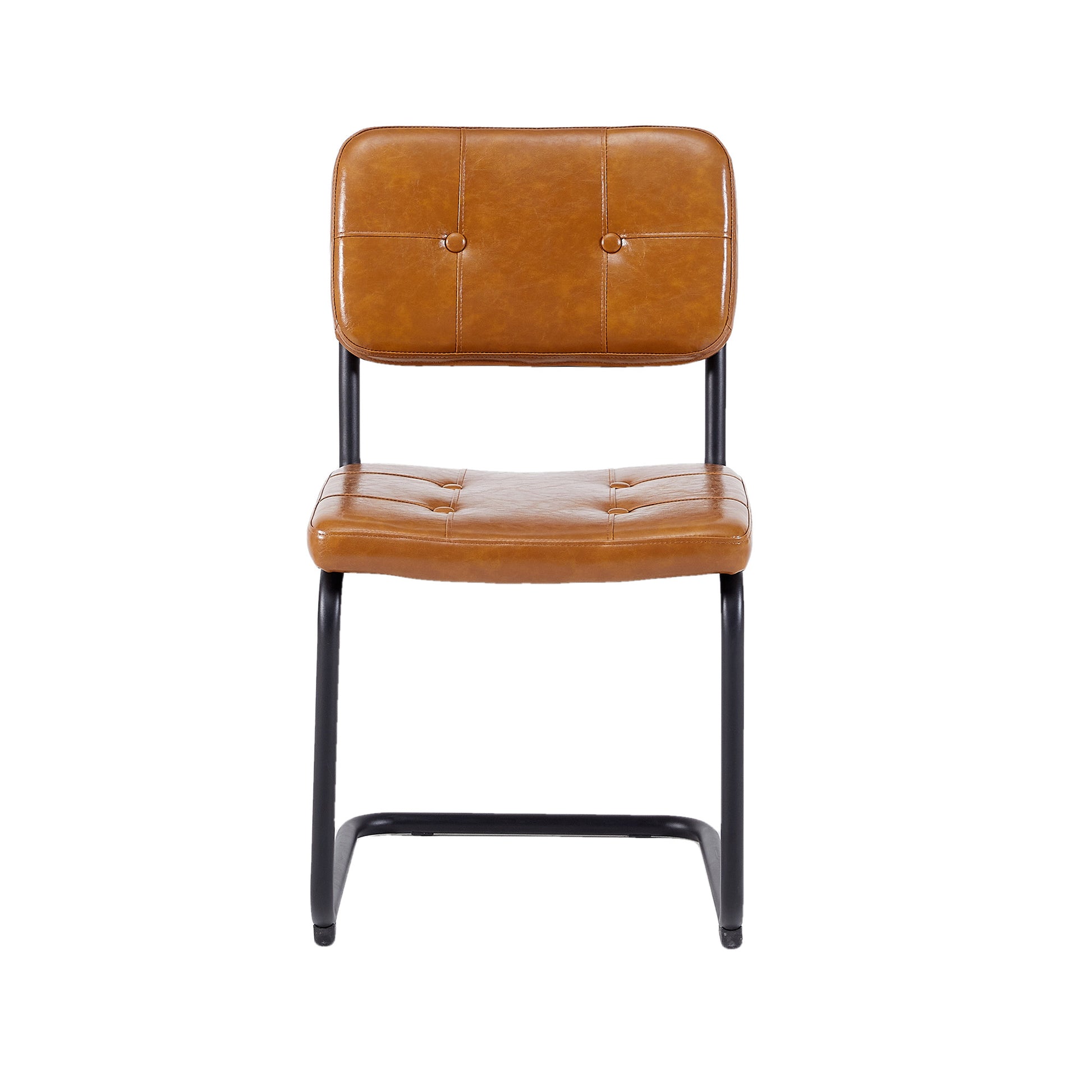 Brown Modern Simple Style Dining Chair Pu Leather Black Metal Pipe Dining Room Furniture Chair Set Of 2 Brown Pu Leather