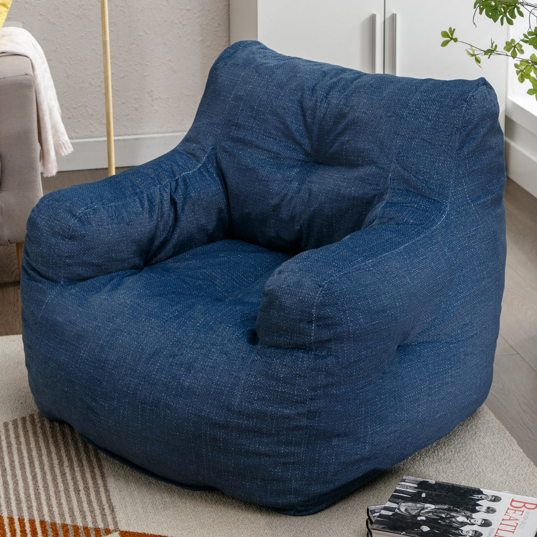 010 Soft Velvet Fabric Bean Bag Chair Filled With Memory Sponge,Blue Blue Velvet Primary Living Space Soft Modern Foam Velvet