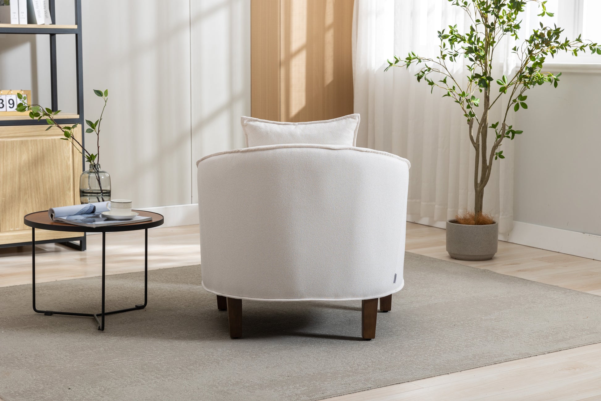 Coolmore Accent Chair With Ottoman, Mid Century Modern Barrel Chair Upholstered Club Tub Round Arms Chair For Living Room Beige Linen
