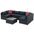 Patio Furniture, Outdoor Furniture, Seasonal Pe Wicker Furniture, 7 Set Wicker Furniture With Tempered Glass Coffee Table Dark Gray Pe Rattan Iron Waterproof Fabric
