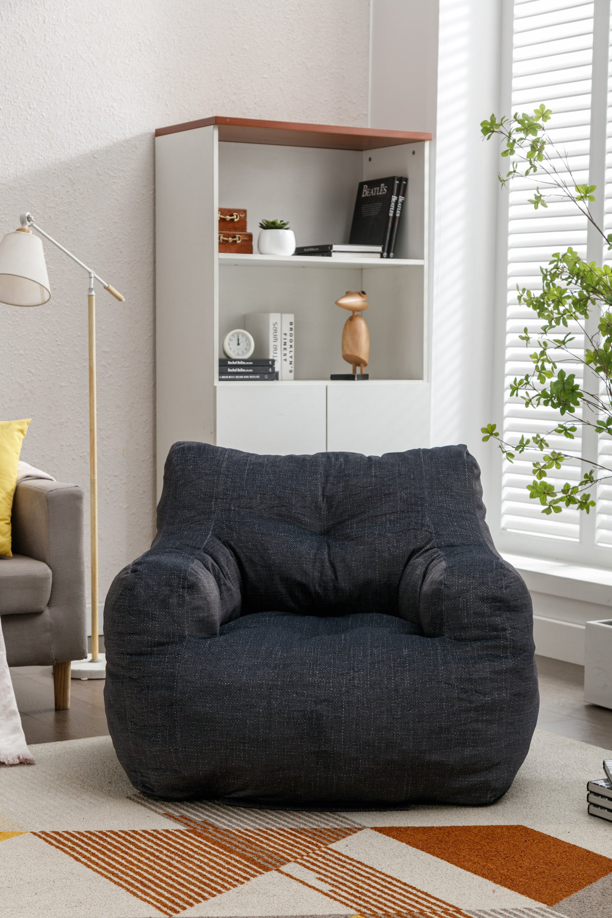 010 Soft Velvet Fabric Bean Bag Chair Filled With Memory Sponge,Dark Gray Dark Gray Velvet Primary Living Space Soft Modern Foam Velvet