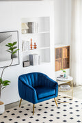 Velvet Accent Chair With Ottoman, Modern Tufted Barrel Chair Ottoman Set For Living Room Bedroom, Golden Finished, Blue Blue Foam Velvet