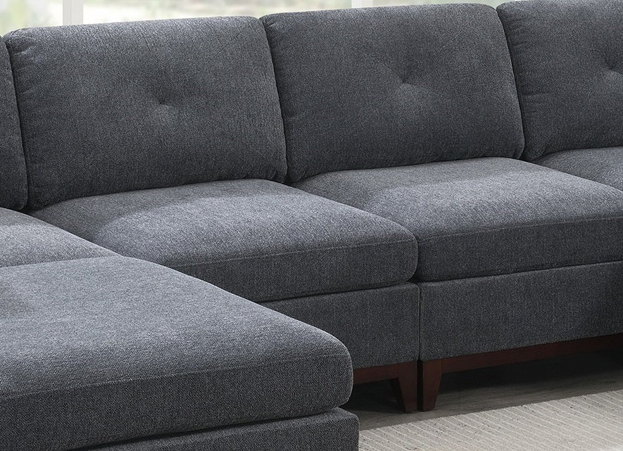 Ash Grey Chenille Fabric Modular Sectional 6Pc Set Living Room Furniture U Sectional Couch 2X Corner Wedge 2X Armless Chairs And 2X Ottomans Tufted Back. Gun Ash Chenille Wood Primary Living Space Cushion Back Contemporary,Modern Modular Chenille 6 Seat