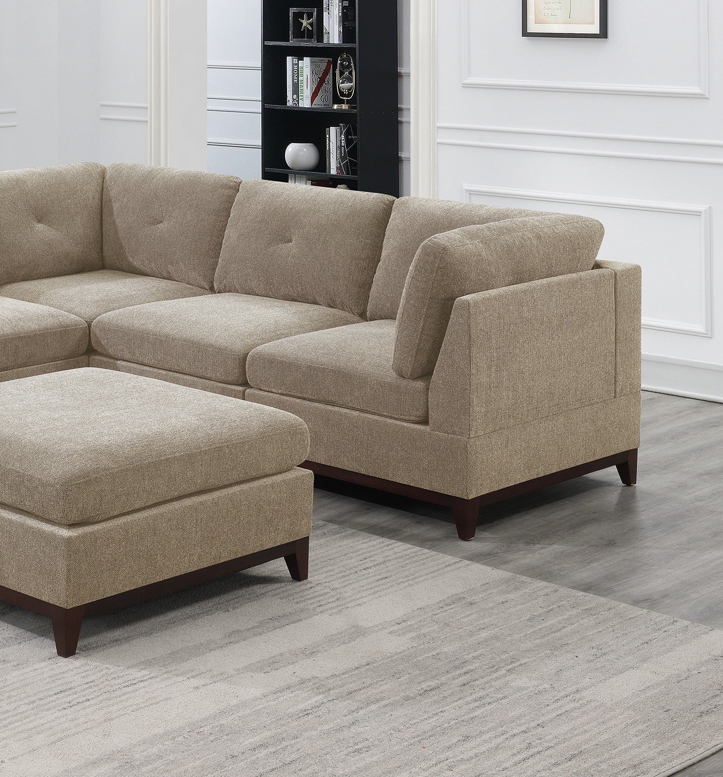 Camel Chenille Fabric Modular Sectional 6Pc Set Living Room Furniture Corner Sectional Couch 3X Corner Wedge 2X Armless Chairs And 1X Ottoman Tufted Back Camel Chenille Wood Primary Living Space Cushion Back Contemporary,Modern Modular Chenille 6 Seat