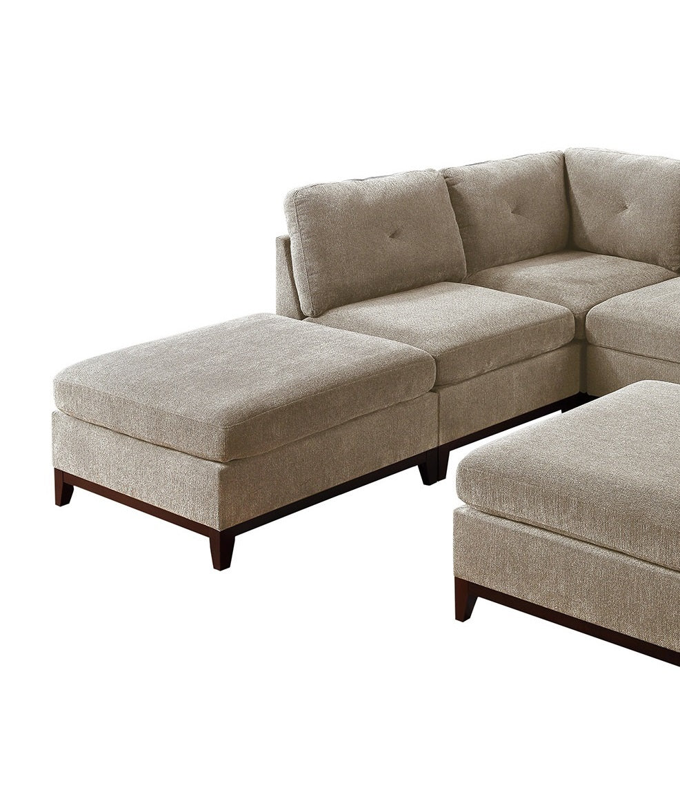 Camel Chenille Fabric Modular Sectional 7Pc Set Living Room Furniture L Sectional Couch 2X Corner Wedge 3X Armless Chairs And 2X Ottomans Tufted Back Exposed Wooden Base Camel Primary Living Space Contemporary,Modern Modular Chenille 7 Seat