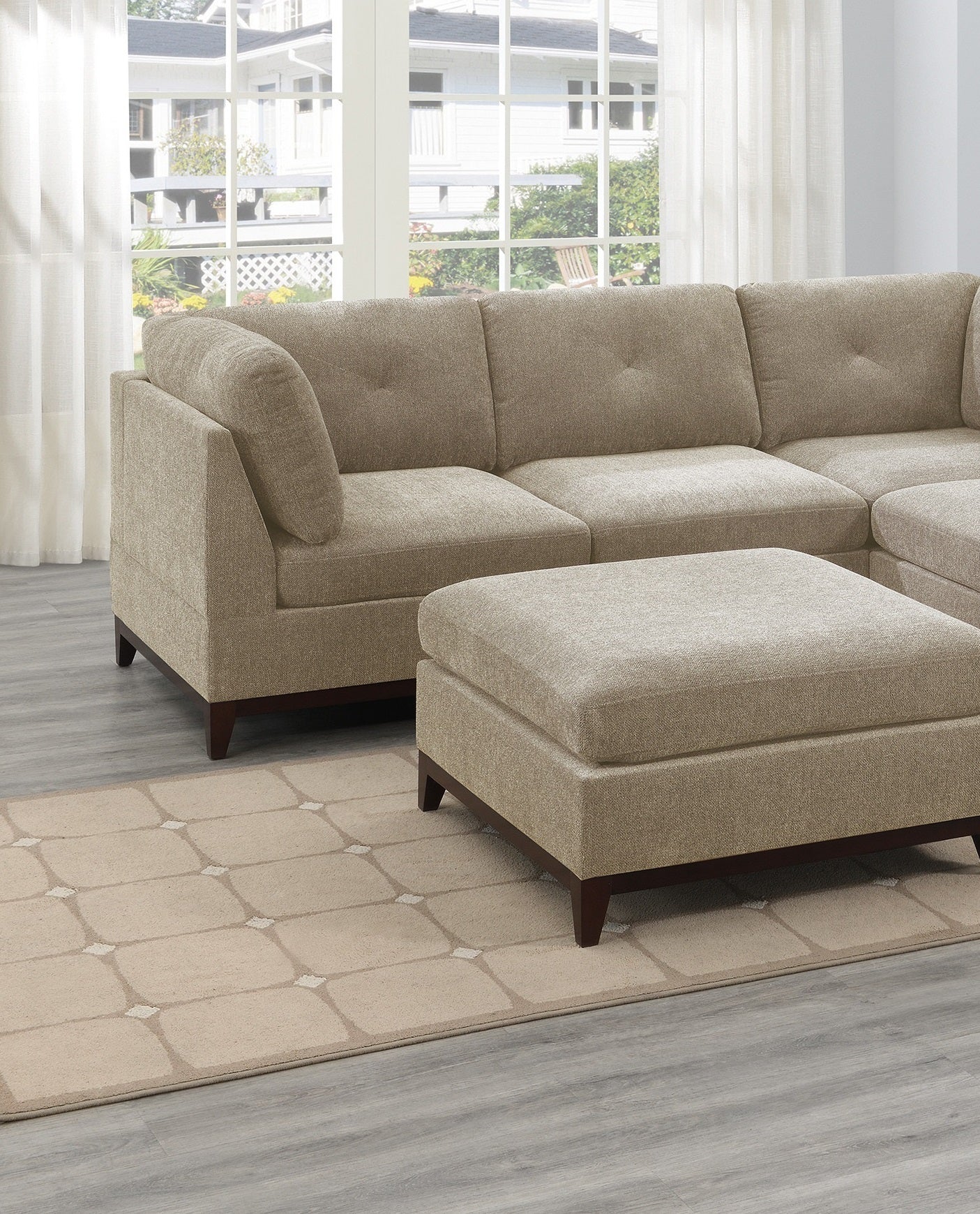 Modular Living Room Furniture Ottoman Camel Chenille Fabric 1Pc Cushion Ottoman Couch Exposed Wooden Base Camel Chenille Primary Living Space Contemporary,Modern Rectangle Chenille