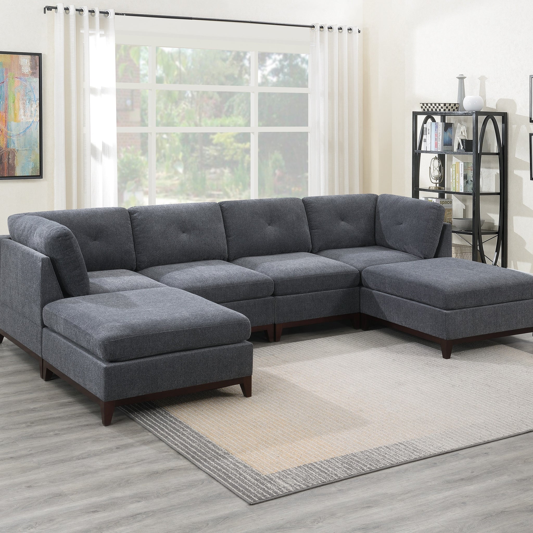 Ash Grey Chenille Fabric Modular Sectional 6Pc Set Living Room Furniture U Sectional Couch 2X Corner Wedge 2X Armless Chairs And 2X Ottomans Tufted Back. Gun Ash Chenille Wood Primary Living Space Cushion Back Contemporary,Modern Modular Chenille 6 Seat