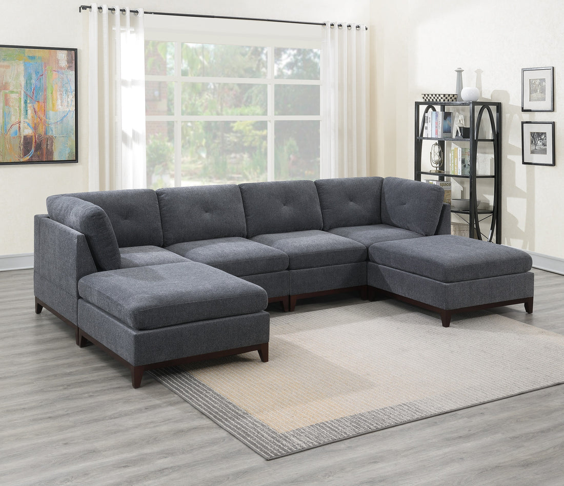 Ash Grey Chenille Fabric Modular Sectional 6Pc Set Living Room Furniture U Sectional Couch 2X Corner Wedge 2X Armless Chairs And 2X Ottomans Tufted Back. Gun Ash Chenille Wood Primary Living Space Cushion Back Contemporary,Modern Modular Chenille 6 Seat