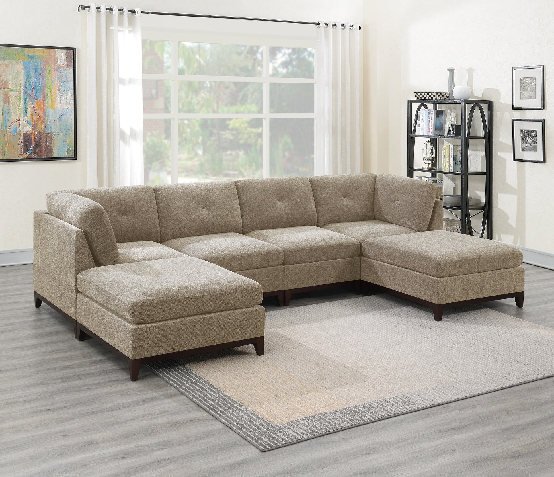 Modular Living Room Furniture Ottoman Camel Chenille Fabric 1Pc Cushion Ottoman Couch Exposed Wooden Base Camel Chenille Primary Living Space Contemporary,Modern Rectangle Chenille