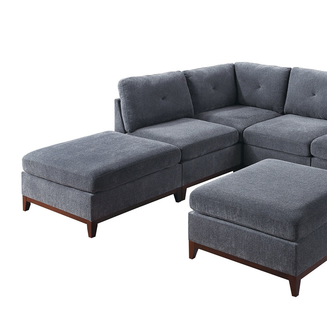 Ash Grey Chenille Fabric Modular Sectional 7Pc Set Living Room Furniture U Sectional Couch 2X Corner Wedge 3X Armless Chairs And 2X Ottomans Tufted Back Gun Ash Chenille Wood Primary Living Space Cushion Back Contemporary,Modern Modular Chenille 7 Seat