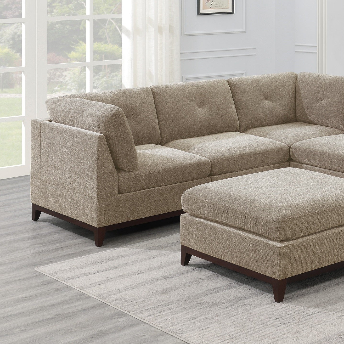 Camel Chenille Fabric Modular Sectional 6Pc Set Living Room Furniture Corner Sectional Couch 3X Corner Wedge 2X Armless Chairs And 1X Ottoman Tufted Back Camel Chenille Wood Primary Living Space Cushion Back Contemporary,Modern Modular Chenille 6 Seat