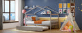 Full Size Wooden House Bed With Twin Size Trundle, Gray Gray Solid Wood