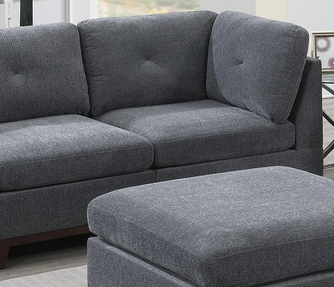 Ash Grey Chenille Fabric Modular Sofa Set 6Pc Set Living Room Furniture Couch Sofa Loveseat 4X Corner Wedge 1X Armless Chair And 1X Ottoman Tufted Back Gun Ash Chenille Wood Primary Living Space Cushion Back Contemporary,Modern Modular Chenille 6 Seat