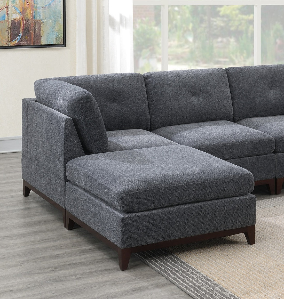 Ash Grey Chenille Fabric Modular Sectional 6Pc Set Living Room Furniture U Sectional Couch 2X Corner Wedge 2X Armless Chairs And 2X Ottomans Tufted Back. Gun Ash Chenille Wood Primary Living Space Cushion Back Contemporary,Modern Modular Chenille 6 Seat