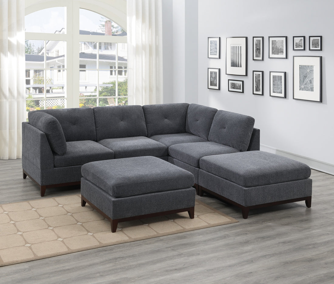 Ash Grey Chenille Fabric Modular Sectional 6Pc Set Living Room Furniture Corner L Sectional Couch 2X Corner Wedge 2X Armless Chairs And 2X Ottomans Tufted Back Gun Ash Chenille Wood Primary Living Space Cushion Back Contemporary,Modern Modular Chenille 6