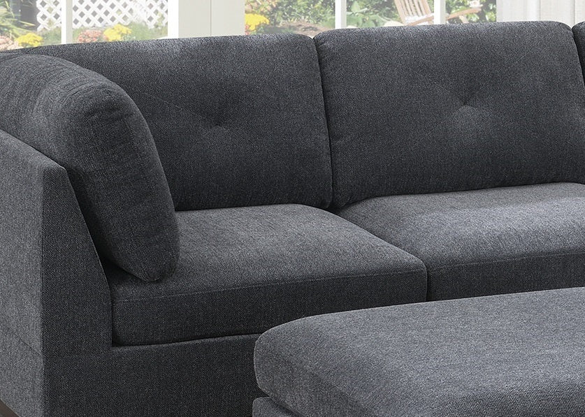 Ash Grey Chenille Fabric Modular Sectional 6Pc Set Living Room Furniture Corner L Sectional Couch 2X Corner Wedge 2X Armless Chairs And 2X Ottomans Tufted Back Gun Ash Chenille Wood Primary Living Space Cushion Back Contemporary,Modern Modular Chenille 6