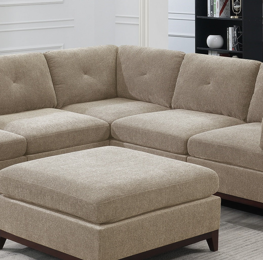 Camel Chenille Fabric Modular Sectional 6Pc Set Living Room Furniture Corner Sectional Couch 3X Corner Wedge 2X Armless Chairs And 1X Ottoman Tufted Back Camel Chenille Wood Primary Living Space Cushion Back Contemporary,Modern Modular Chenille 6 Seat