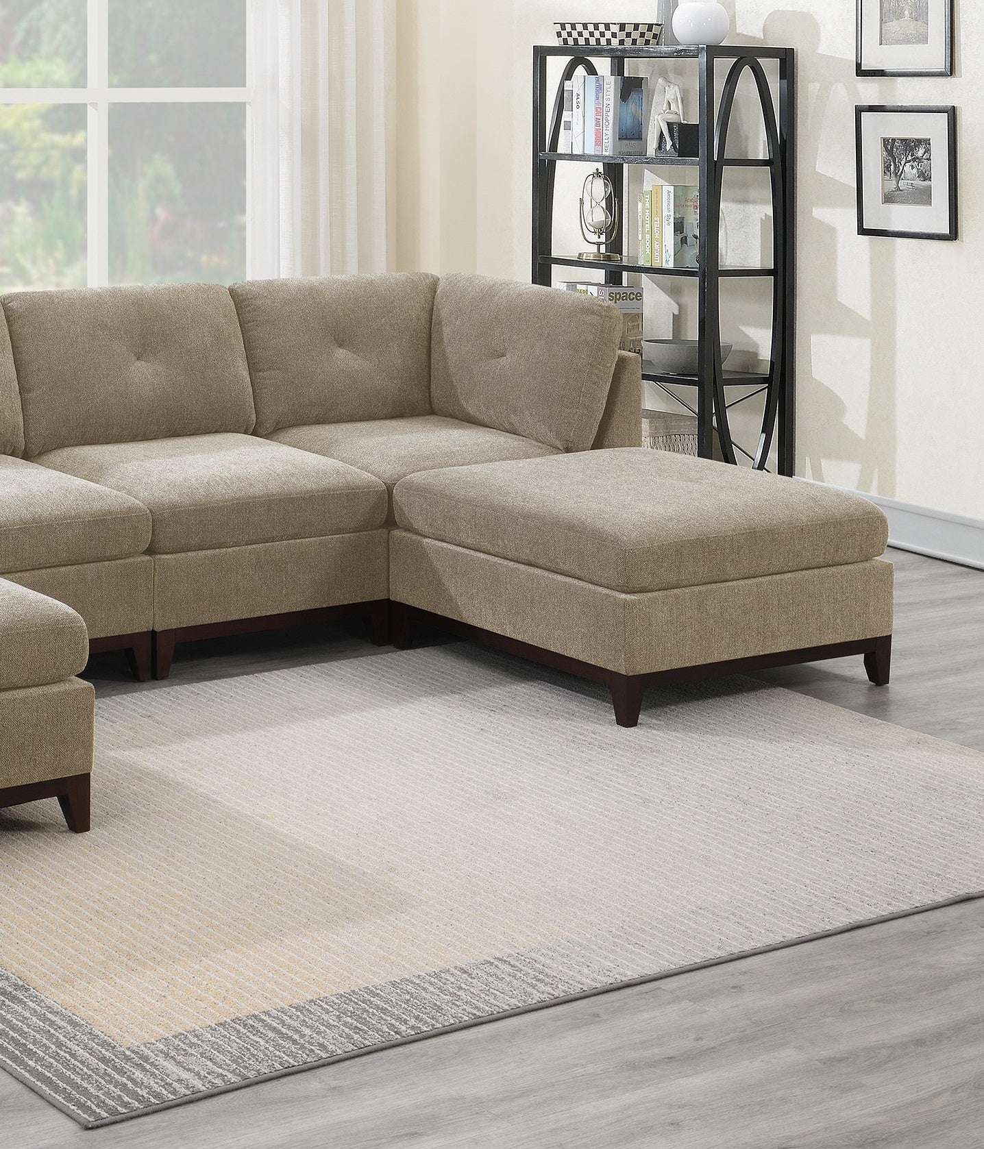 Camel Chenille Fabric Modular Sectional 6Pc Set Living Room Furniture U Sectional Couch 2X Corner Wedge 2X Armless Chairs And 2X Ottomans Tufted Back Exposed Wooden Base Camel Chenille Wood Primary Living Space Cushion Back Contemporary,Modern Modular