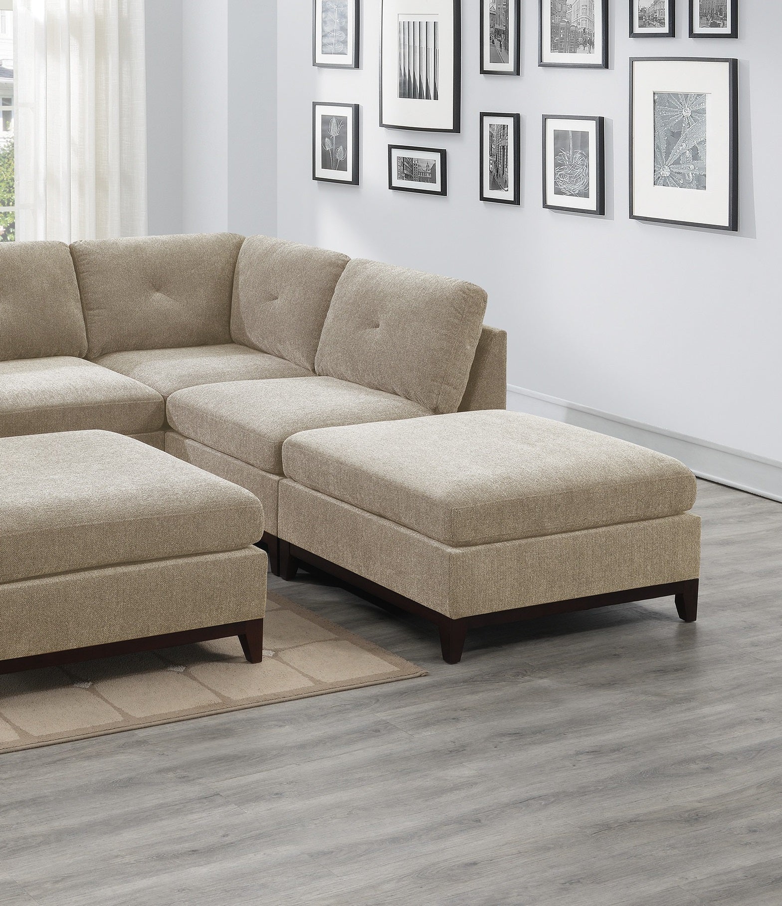 Modular Living Room Furniture Ottoman Camel Chenille Fabric 1Pc Cushion Ottoman Couch Exposed Wooden Base Camel Chenille Primary Living Space Contemporary,Modern Rectangle Chenille